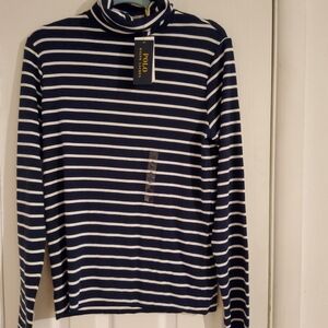 Ralph Lauren Navy and White Striped Long Sleeve Tee